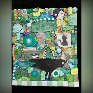 Handmade Mosaic Art” Enchanted Woods”Polymer Clay Original On Wood  12”x10”